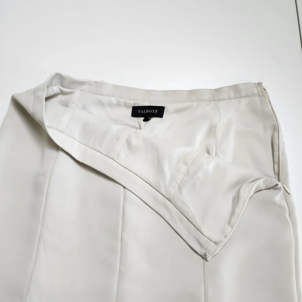 Talbots Womens Flounce Hem Skirt‎ Size 10 Ivory Cream Side Zip Lined Career Wear